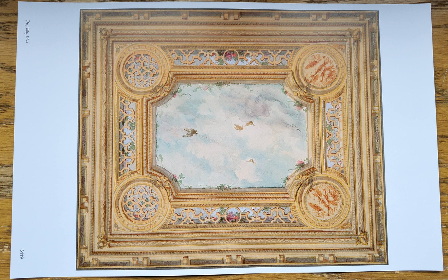 Dollhouse Ceiling Mural Wallpaper Sky Birds Painted Victorian 1:12 Scale Itsy Bitsy