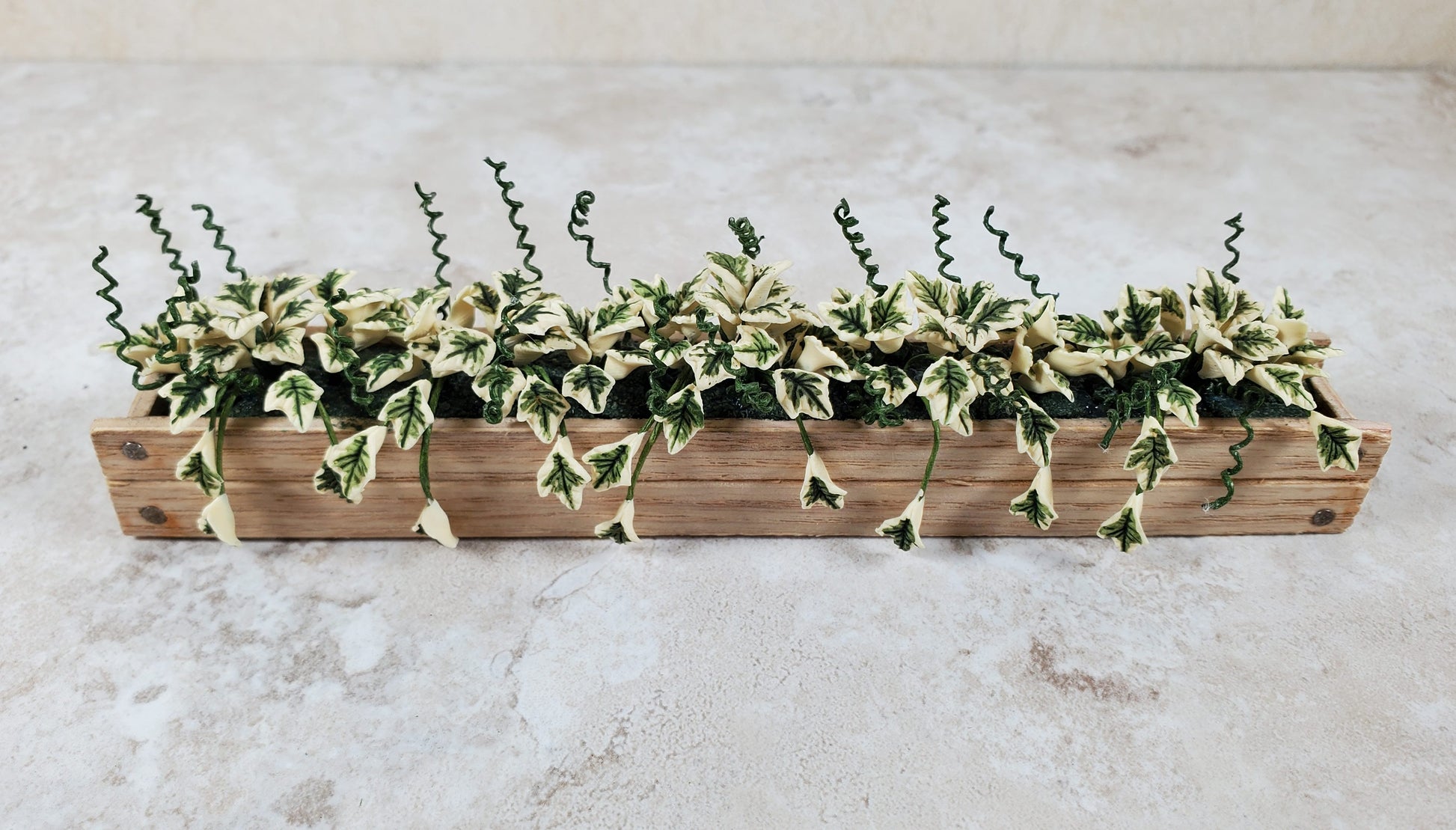 Dollhouse Variegated Ivy in 5.5" Wooden Window Box Planter 1:12 Scale Miniature