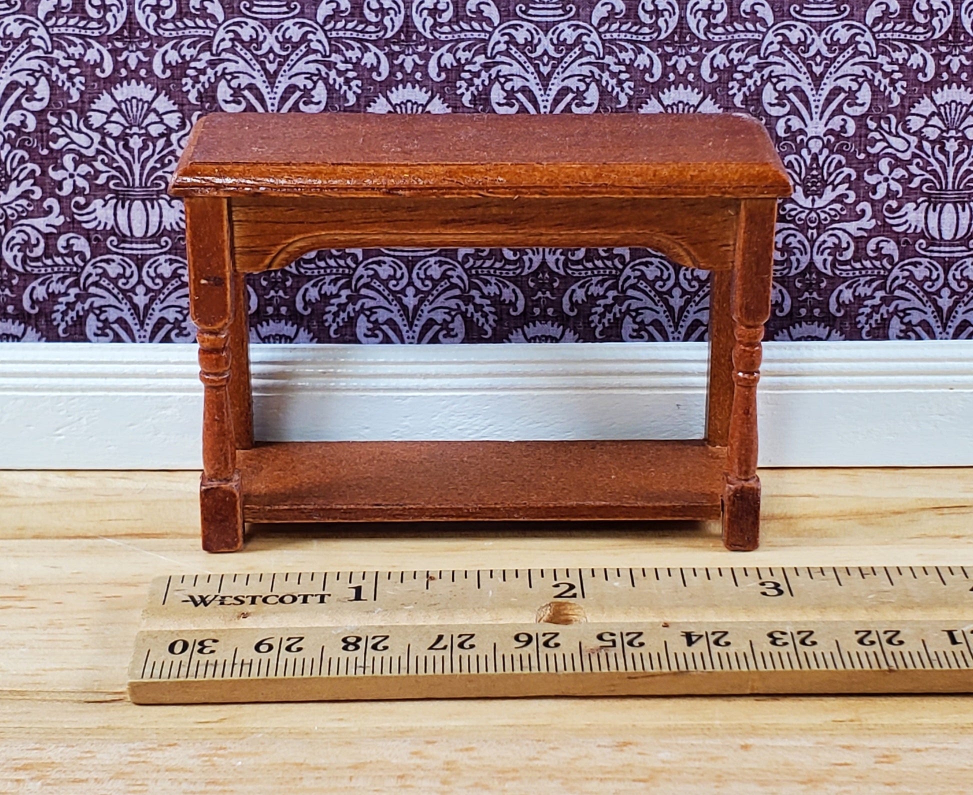 Dollhouse Small Side Table Walnut with Lower Shelf 1:12 Scale Miniature