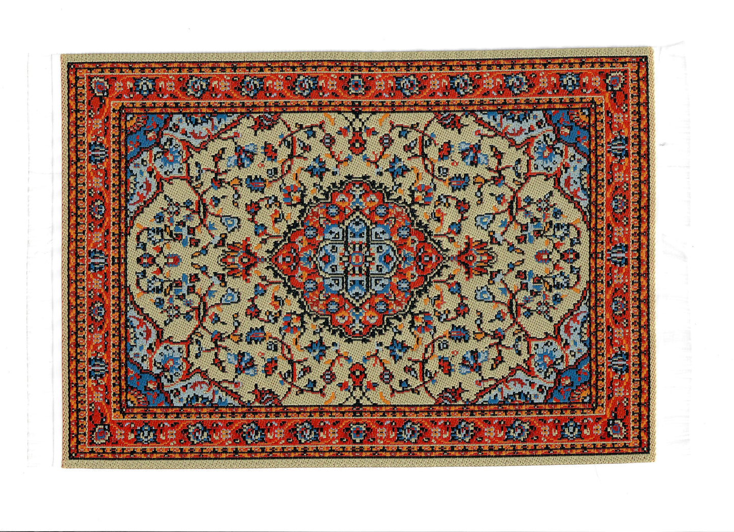 Dollhouse Large Rug Woven Fabric Red Orange Vines 1:12 Scale Miniature 9 1/4 x6