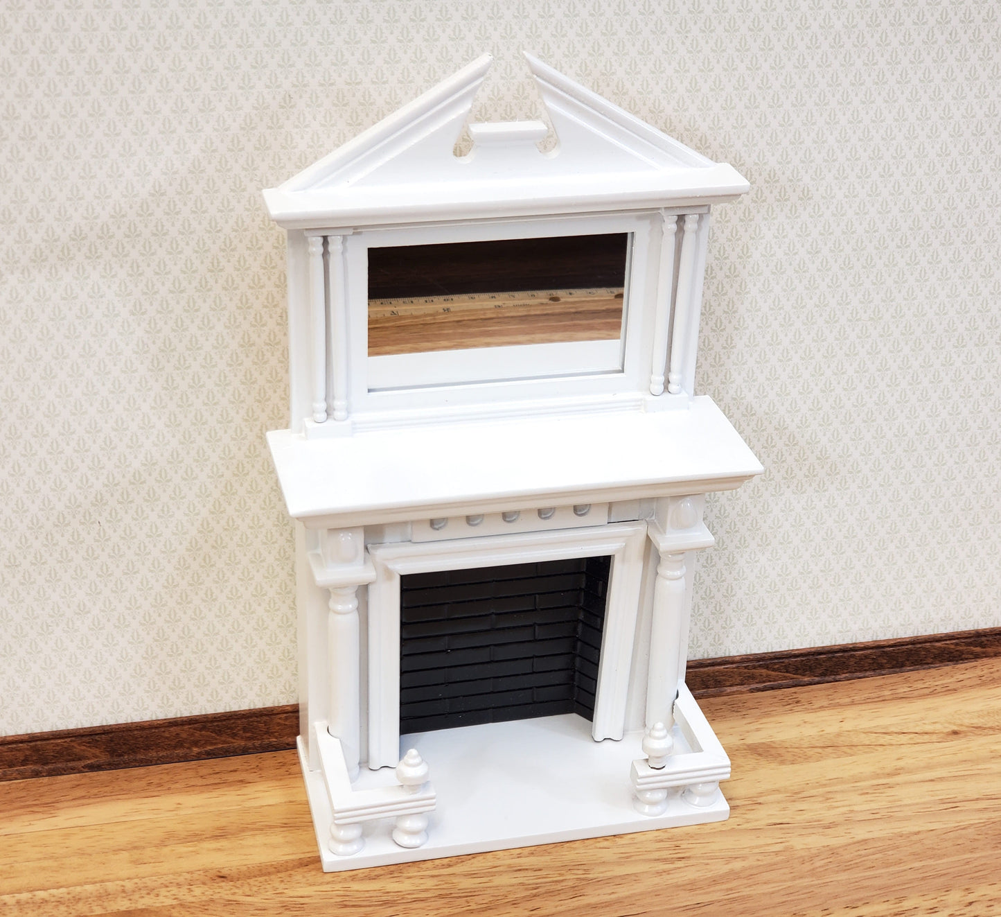 Dollhouse Fireplace Large with Mirror White Finish 1:12 Scale Miniature Furniture
