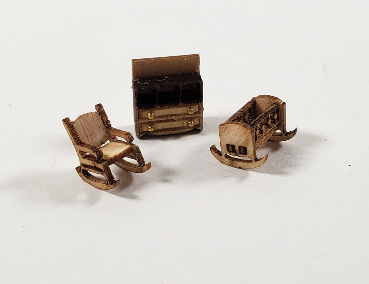 Dollhouse 1:144 Scale Furniture KIT DIY Nursery Room Kit Cradle Rocking Chair +