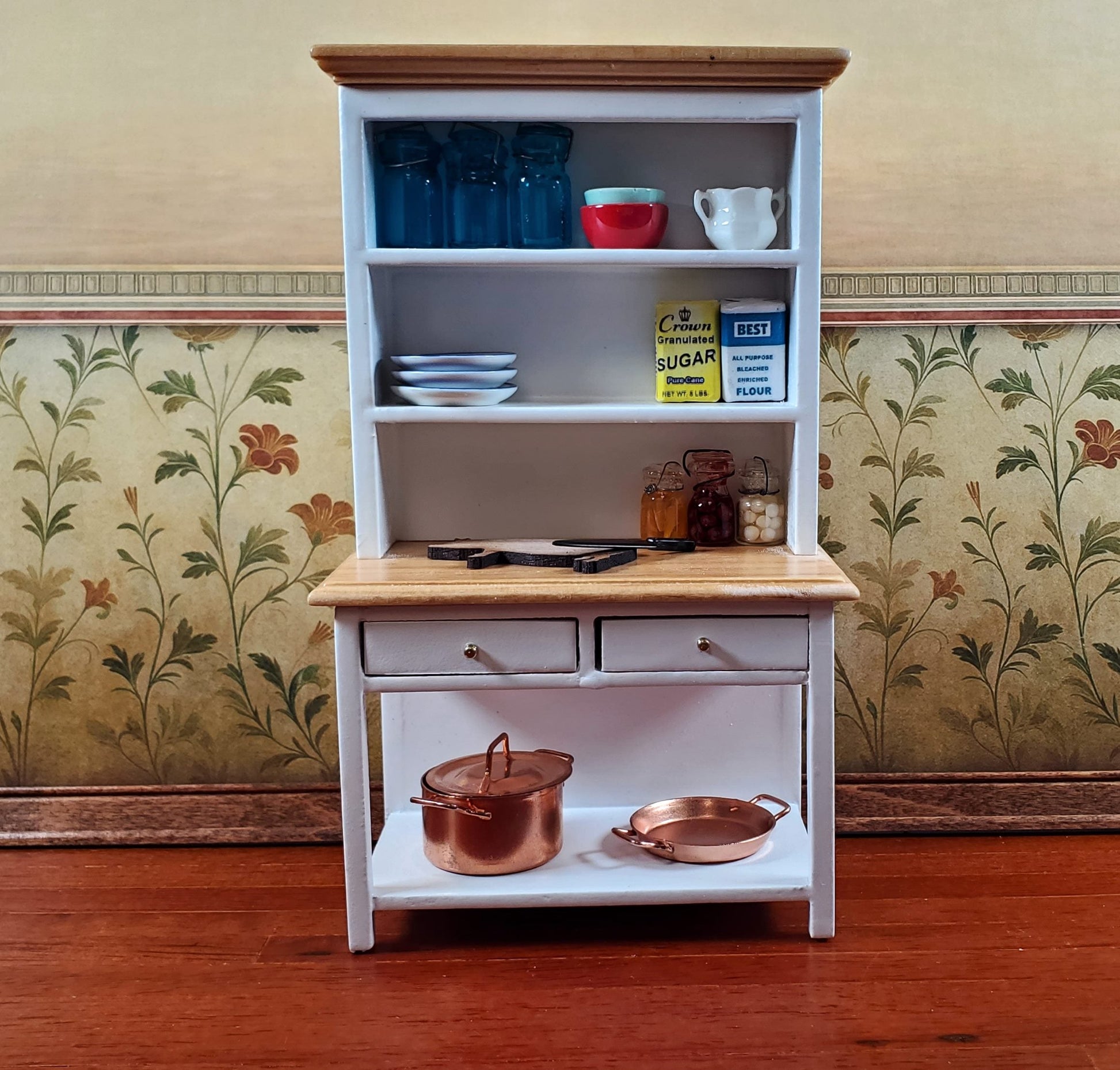 Dollhouse Kitchen Hutch Cabinet Cupboard White 1:12 Scale Miniature Furniture