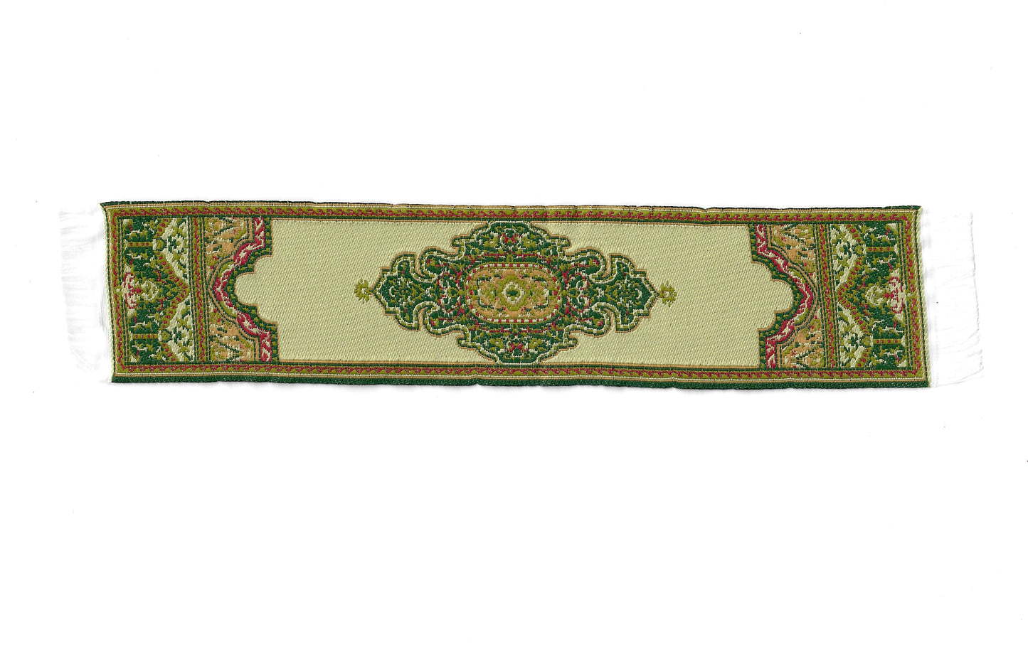 Dollhouse Narrow Carpet Rug Runner Gold Green Woven Fabric 1:12 Scale