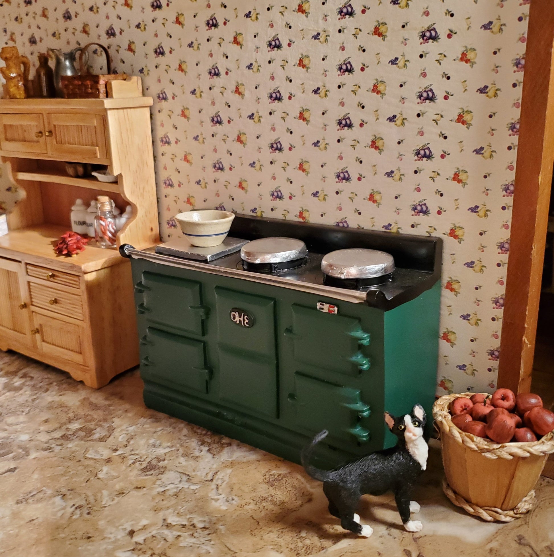 Dollhouse AGA Style Cooker Stove Oven Green Large 1:12 Scale Miniature Kitchen