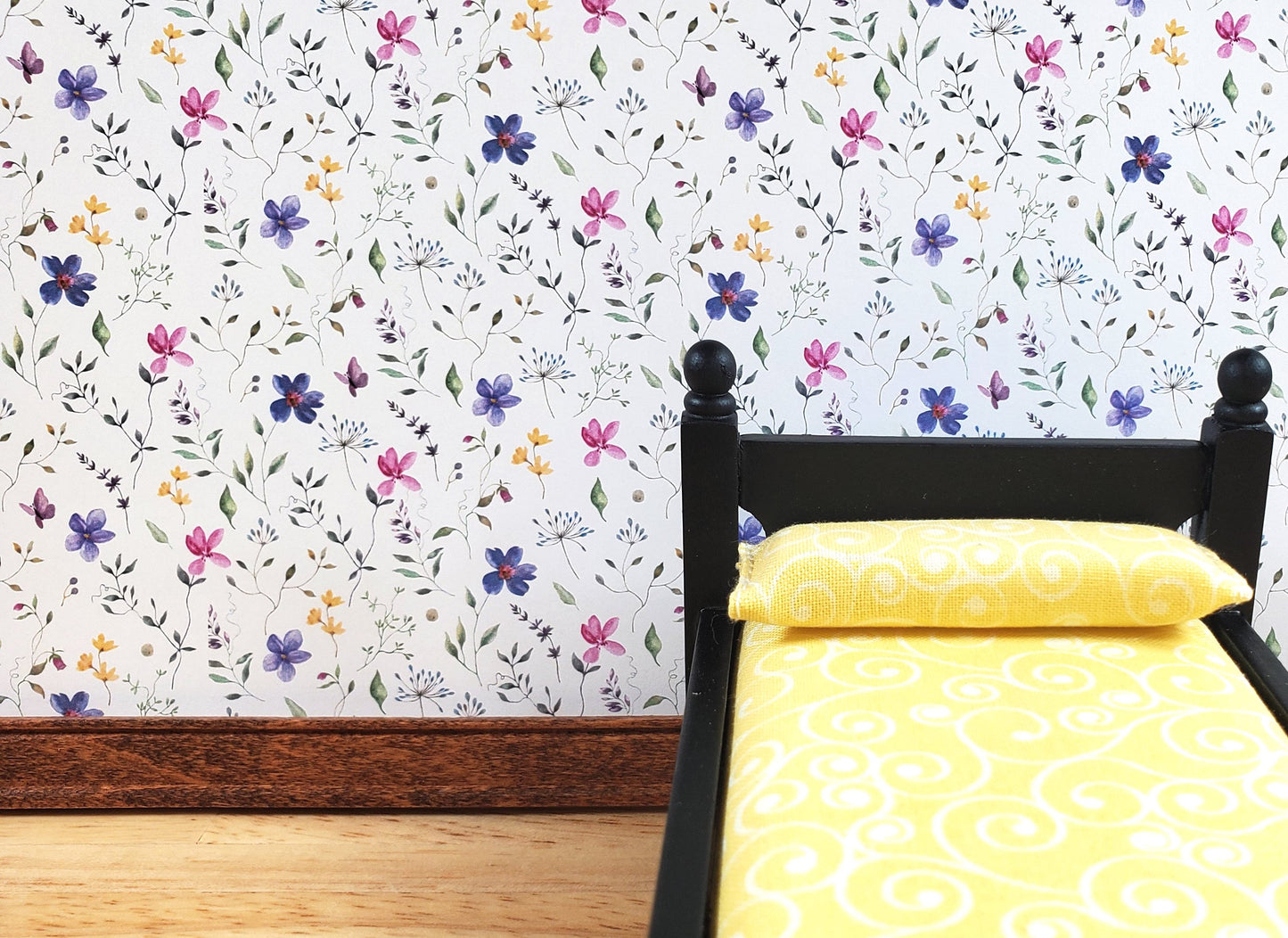 Dollhouse Wallpaper Purple Pink Flowers 3 Sheets 1:12 Scale "Butterfly Blooms"