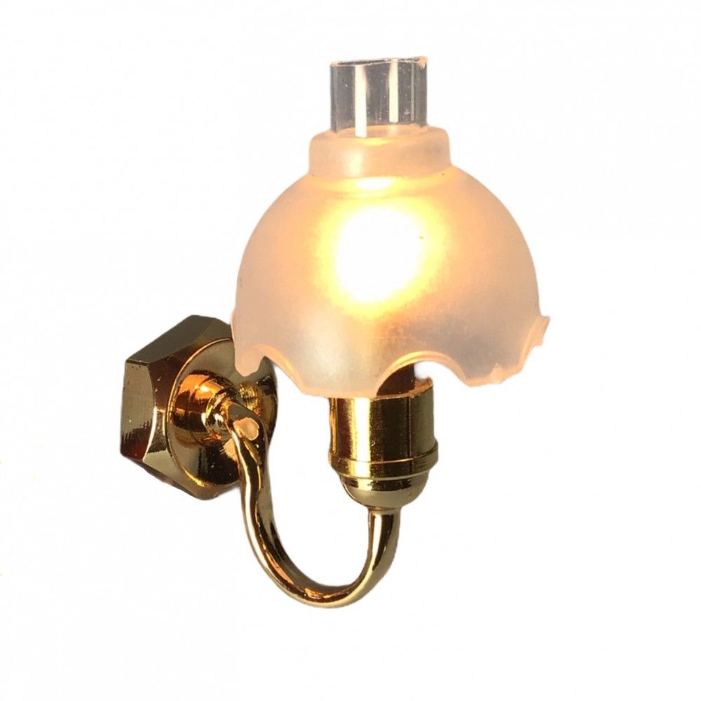 Dollhouse Sconce Single Flower Fluted Frosted Gold 12 Volt w/Plug 1:12 Scale