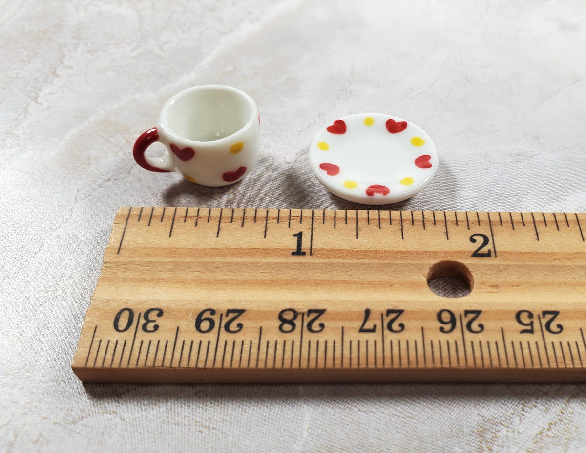 Dollhouse Large Ceramic Coffee Cup and Saucer Hearts 10mm for 6-inch BJD