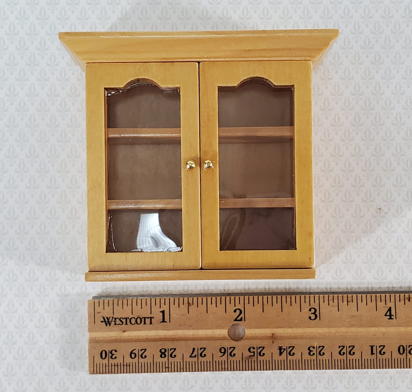 Dollhouse Upper Kitchen Cabinet Oak Finish 1:12 Scale Miniature Hanging Cupboard