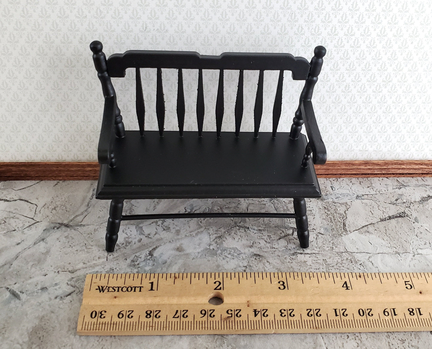 Dollhouse Bench Deacon Style Black Wood 1:12 Scale Miniature Furniture