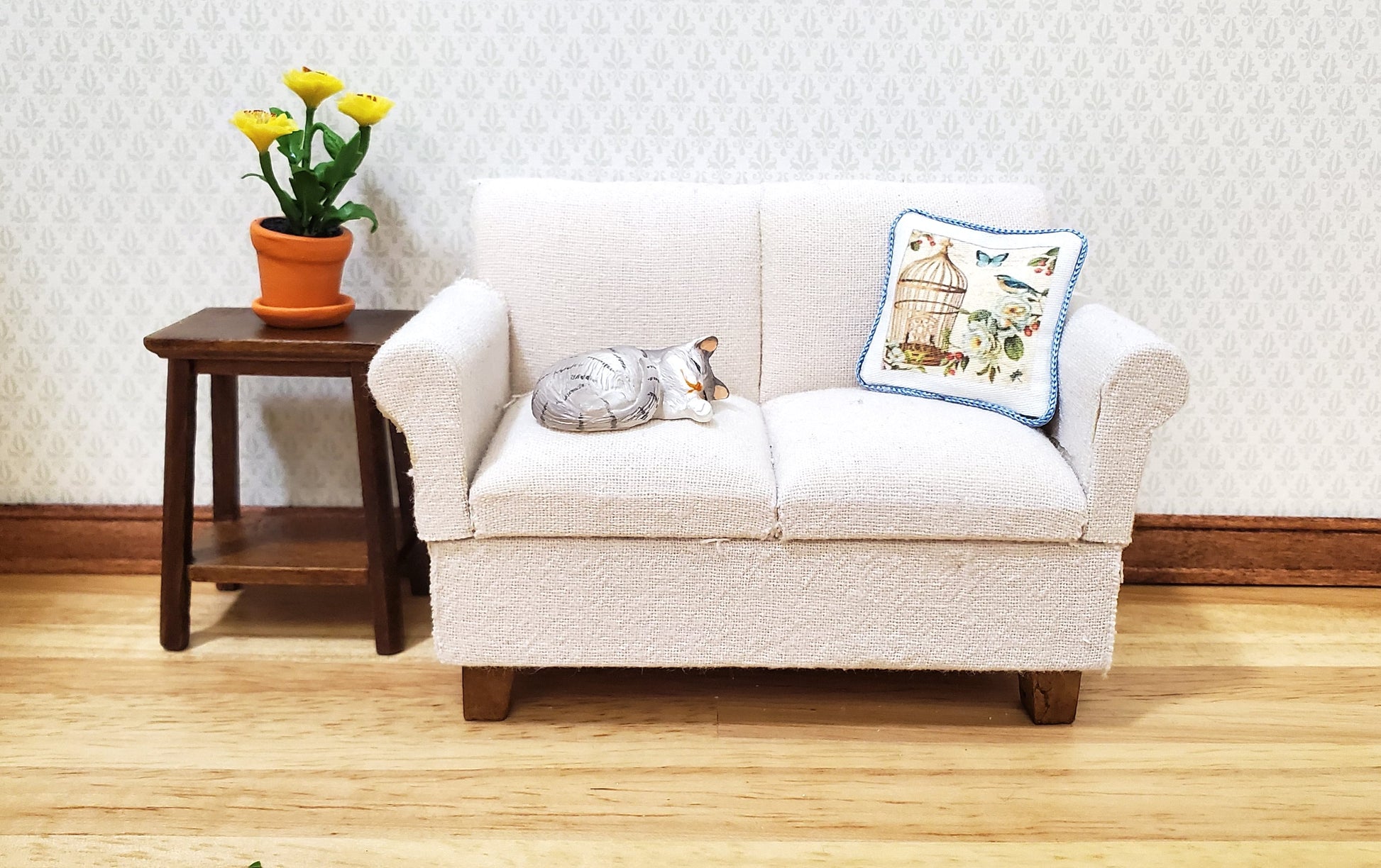 Dollhouse Birdcage & Butterfly Pillow Handmade 1:12 Scale Miniature