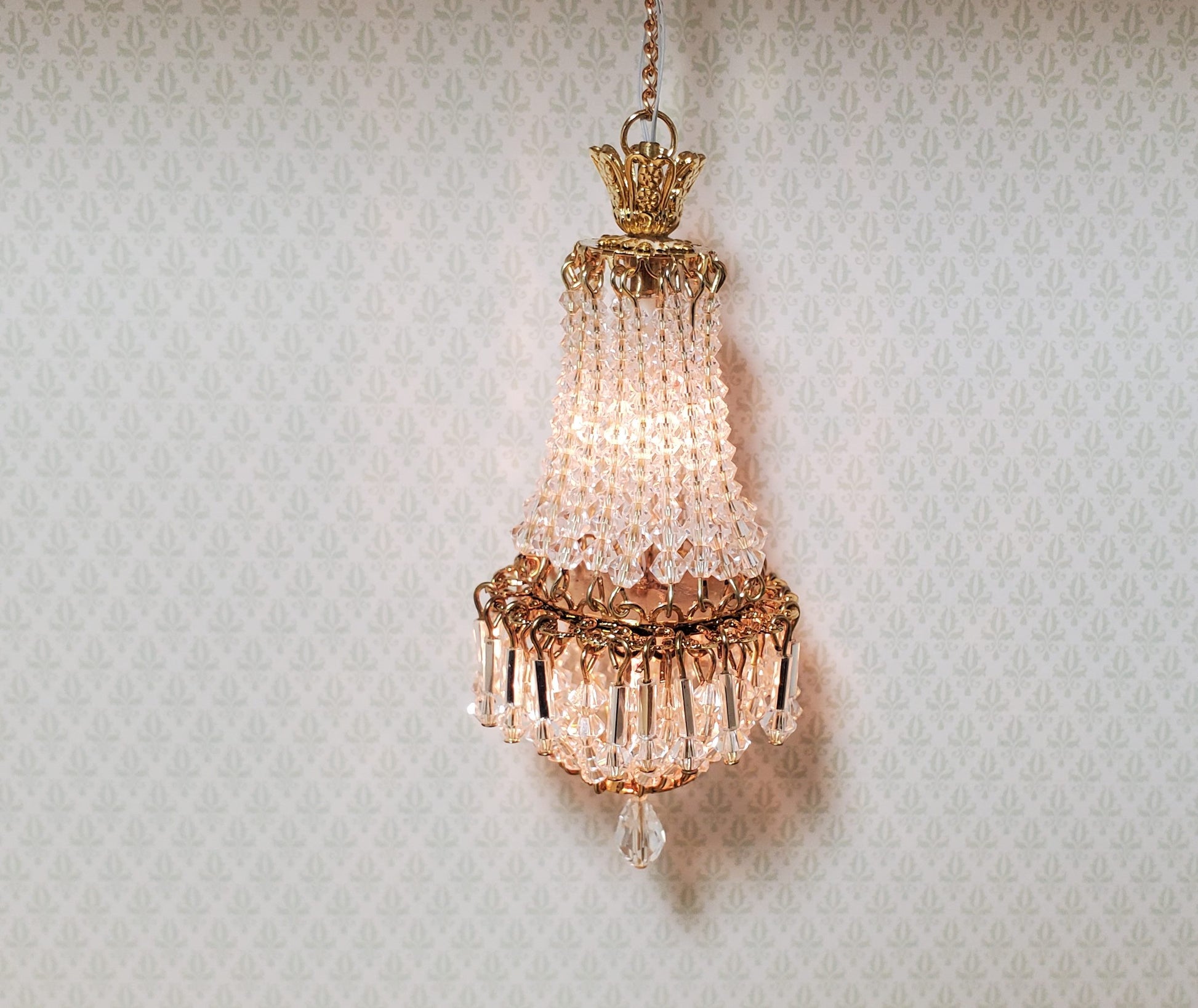 Dollhouse Crystal Chandelier "Chloe Petite" Real Glass 12 Volt 1:12 Scale