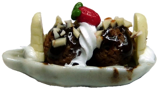 Dollhouse Chocolate Sundae with Sliced Bananas 1:12 Scale Miniature Food Dessert