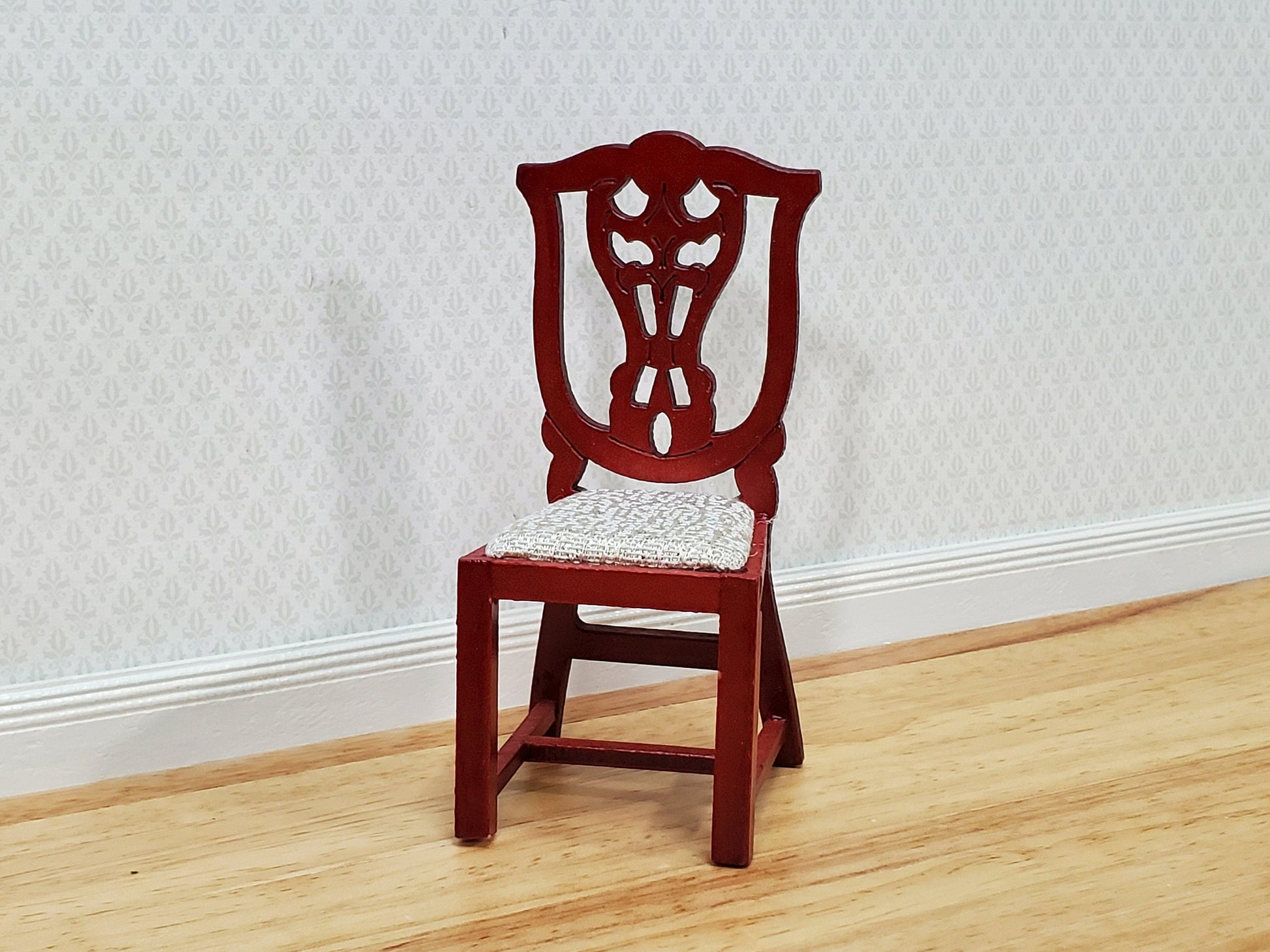 Dollhouse Dining Chair Wood with Mahogany Finish 1:12 Scale Miniature Furniture