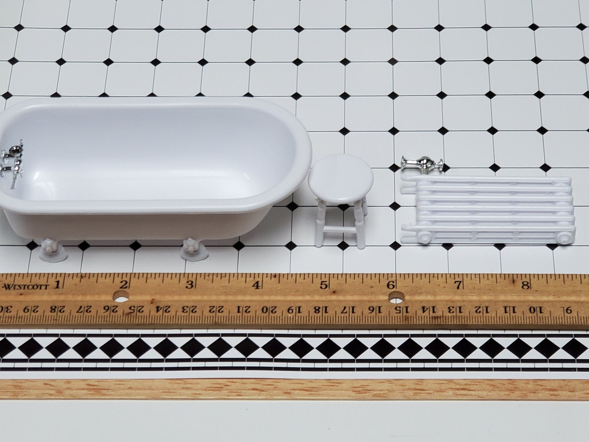 Dollhouse Chrysnbon Bathroom KIT Victorian Style Plastic 1:12 Scale Miniature Bathtub Toilet Sink