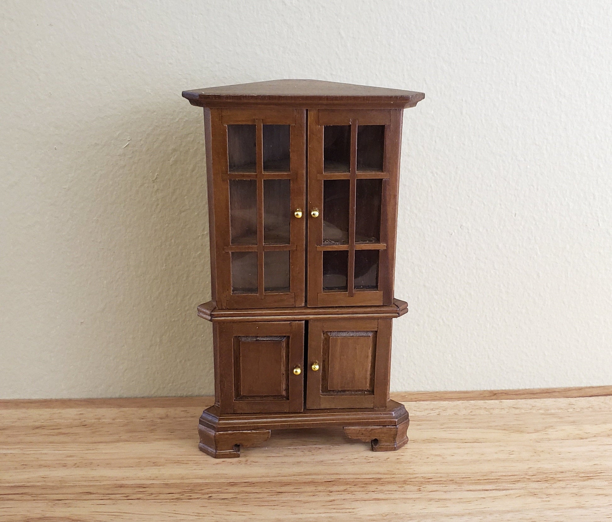 Dollhouse Miniature Corner Kitchen Hutch Walnut Finish 1:12 Scale Furniture