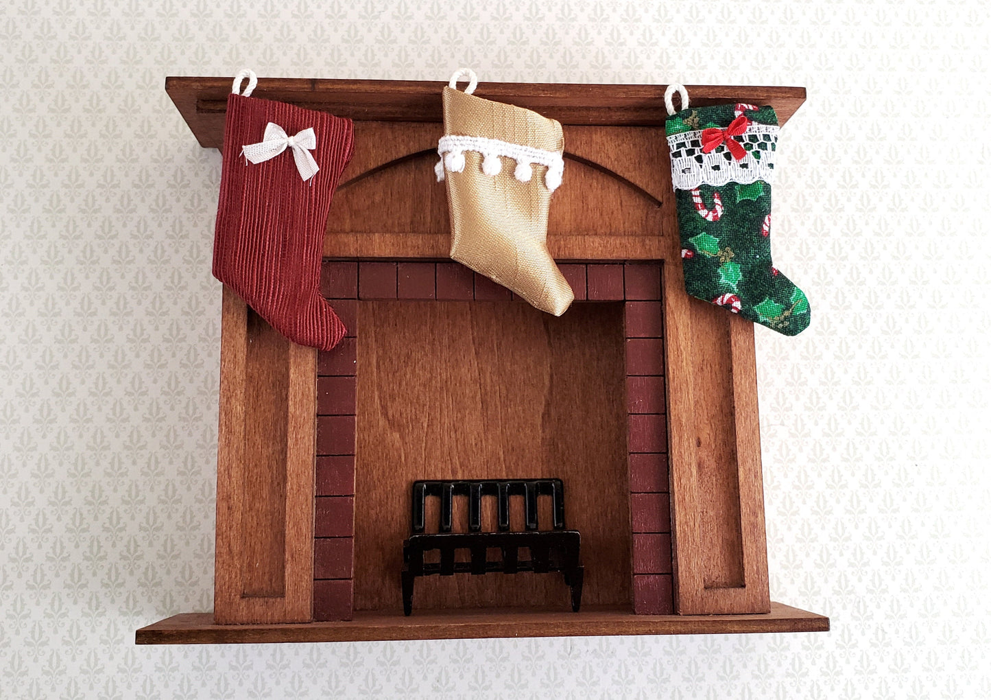 Dollhouse Miniature Christmas Stocking Gold with White Pompoms Handmade 1:12 Scale