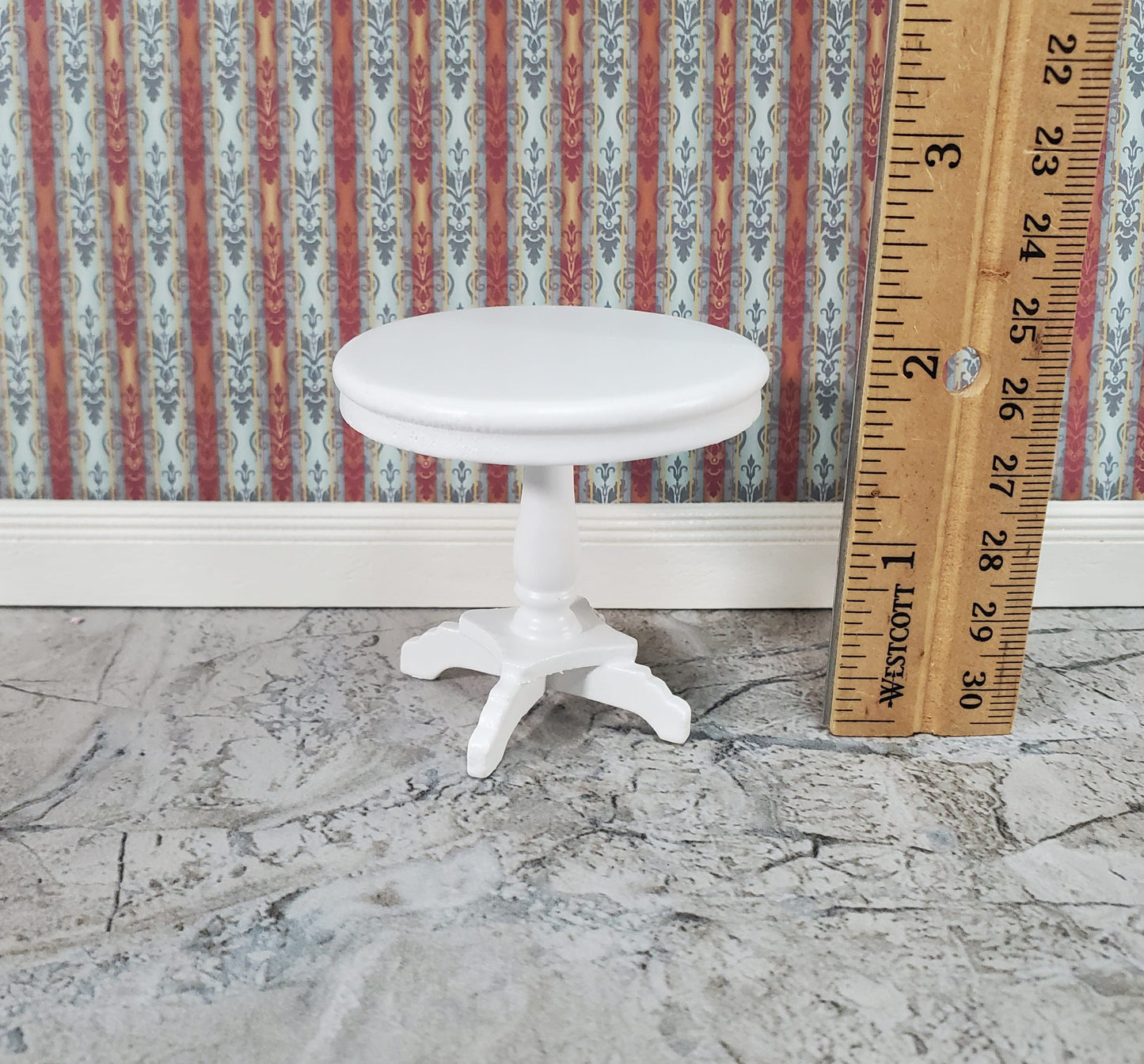 Dollhouse Table White Small Round Side End Table 1:12 Scale Miniature Furniture