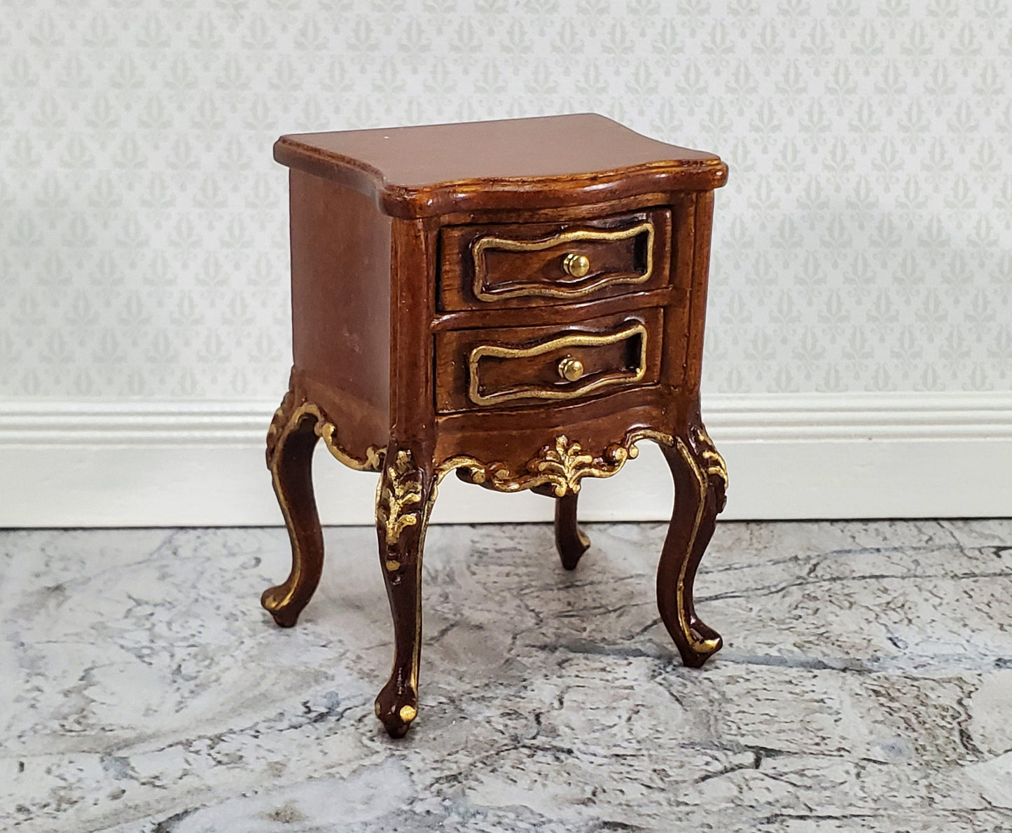 JBM Miniature Side Table or Nightstand with 2 Drawers 1:12 Scale Dollhouse Furniture