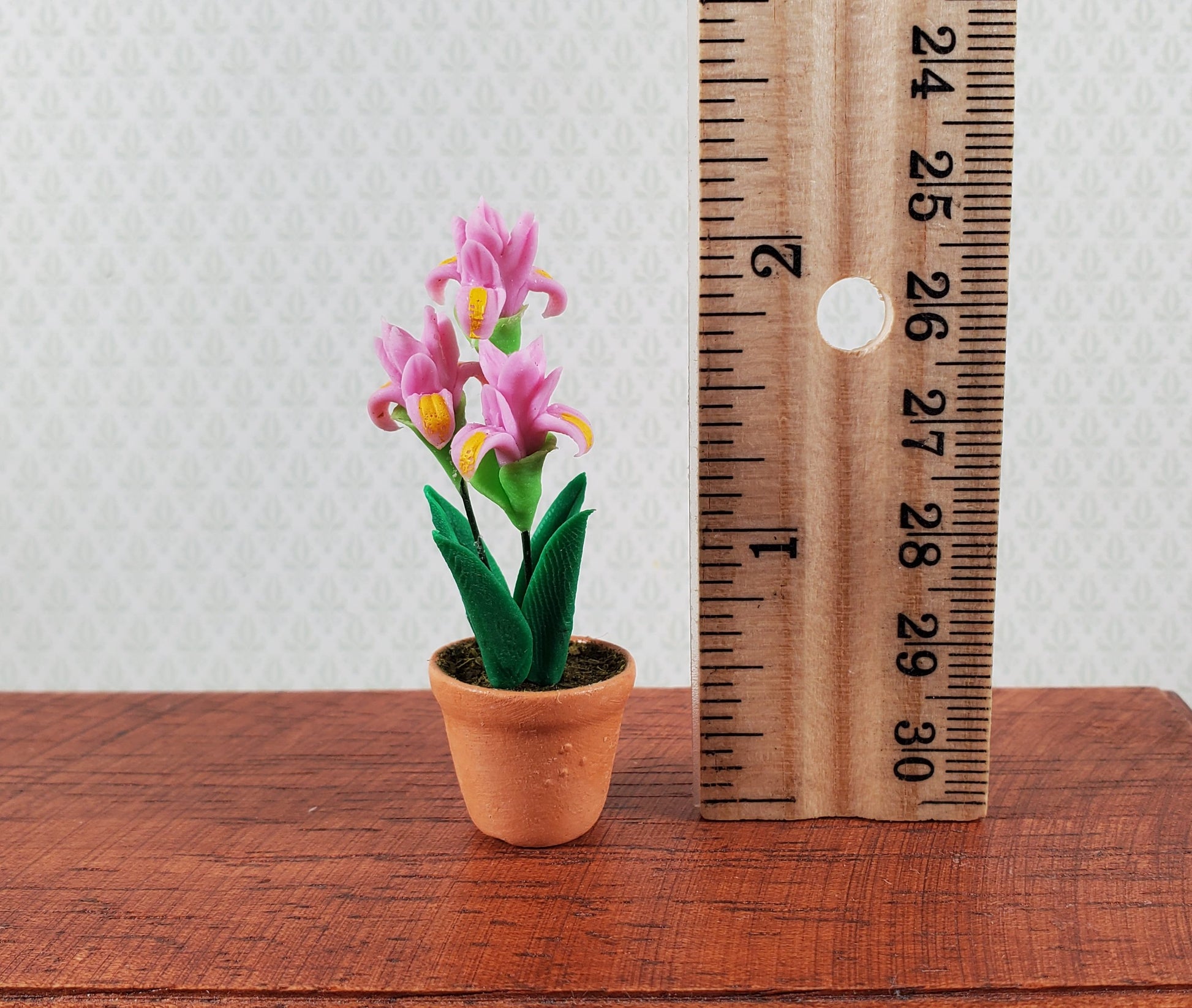 Dollhouse Bearded Iris Plant Pink Terra Cotta Pot 1:12 Scale Miniature Flowers