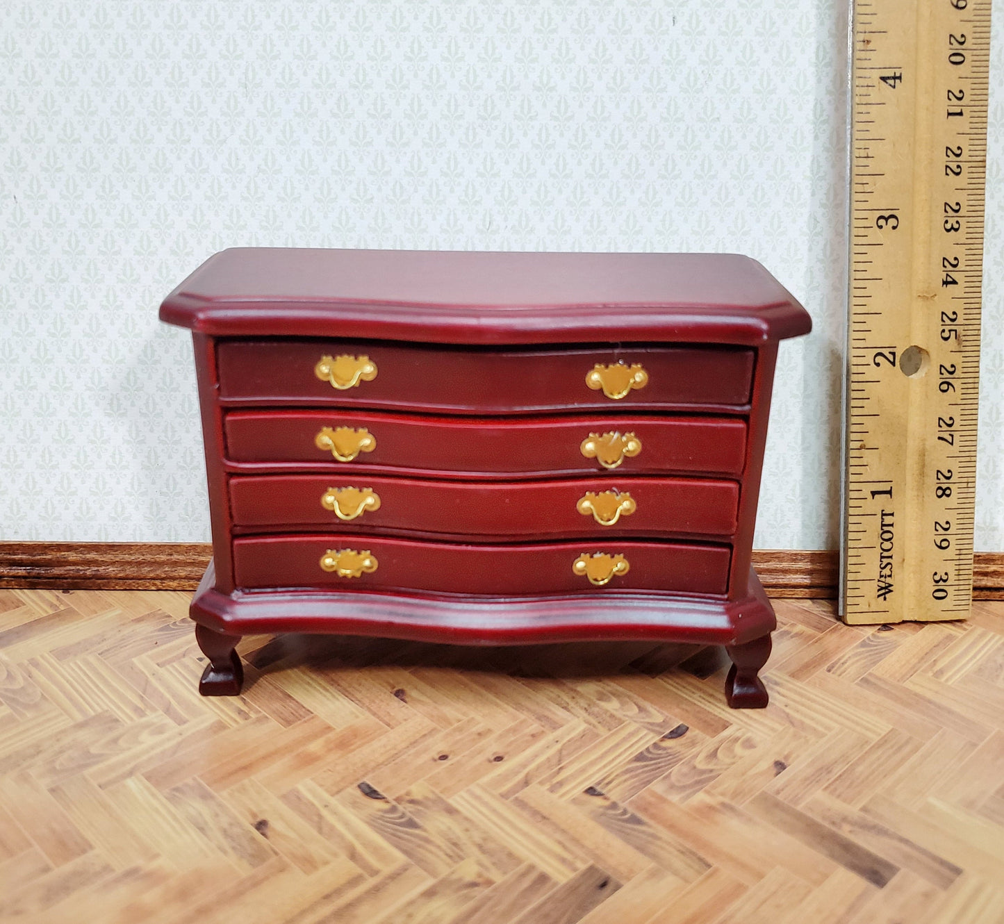 Dollhouse Dresser 4 Drawer Wood Deep Mahogany Finish 1:12 Scale Miniature Furniture