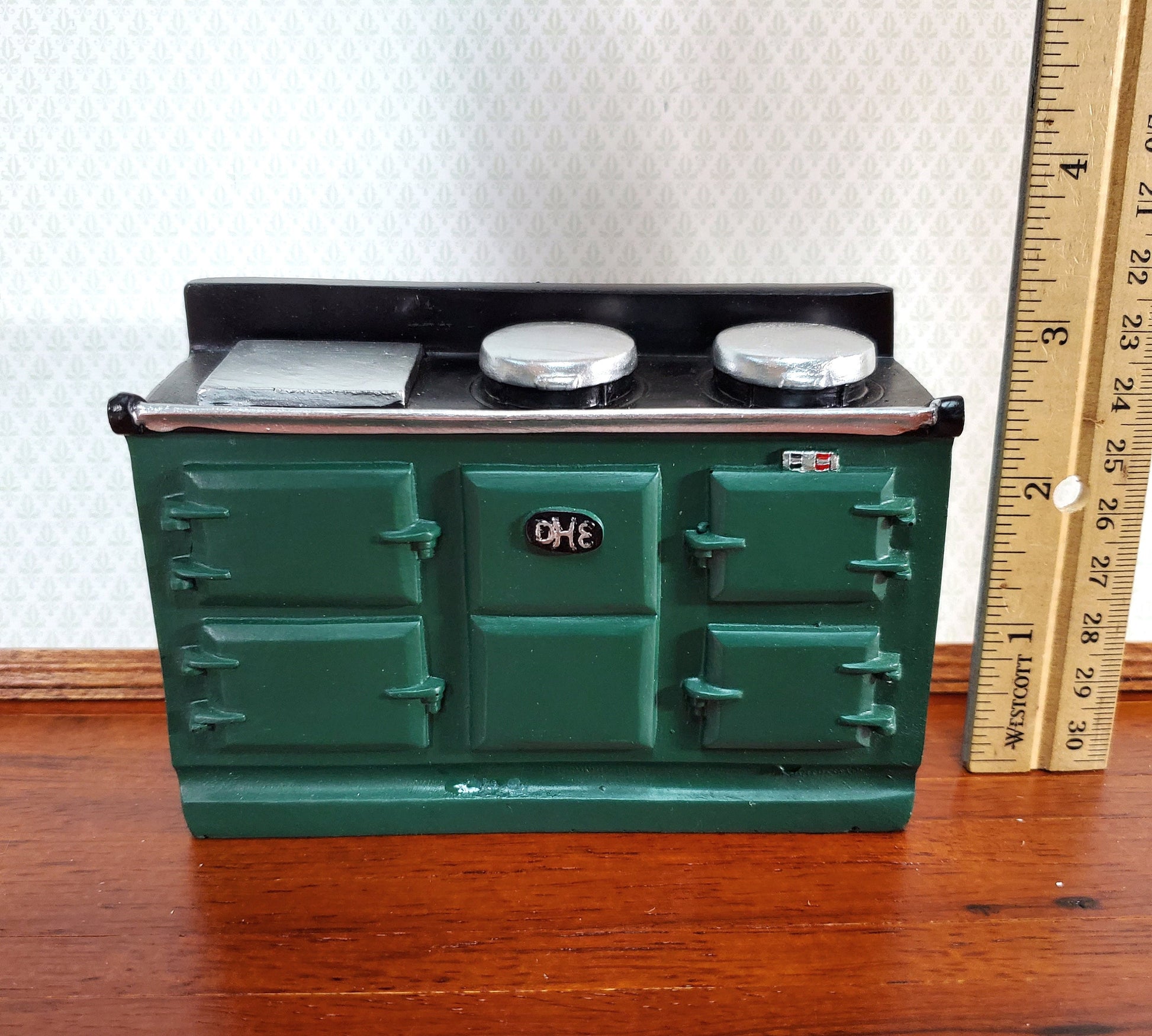 Dollhouse AGA Style Cooker Stove Oven Green Large 1:12 Scale Miniature Kitchen