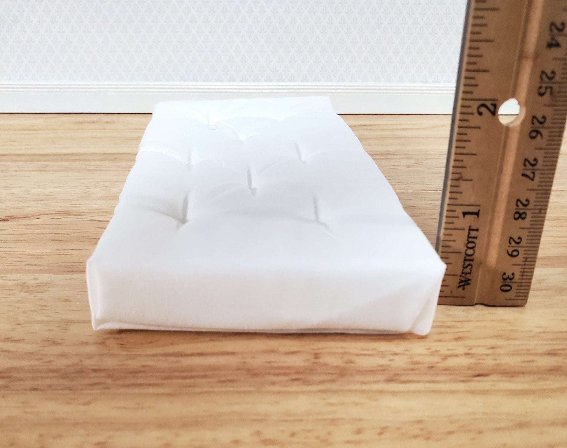 Dollhouse Doll Twin Mattress White Tufted 1:12 Scale Miniature Bedroom 6" Long