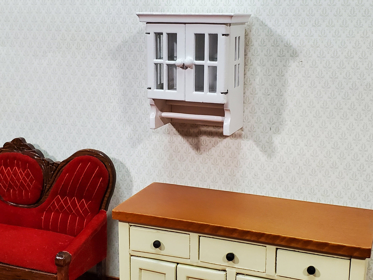 Dollhouse Hanging Cabinet with Doors Small for Kitchen or Bathroom 1:12 Scale Miniature Furniture