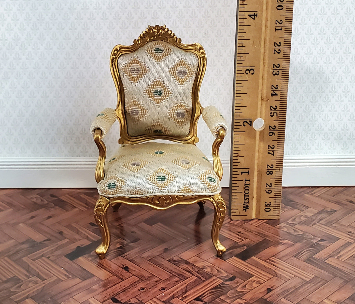 JBM Dollhouse Armchair Chair Gold Louis XV Style 1:12 Scale Miniature Furniture