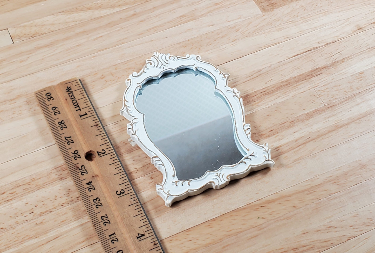 Dollhouse Mirror Cream with Gold Accents 1:12 Scale Miniature Decor