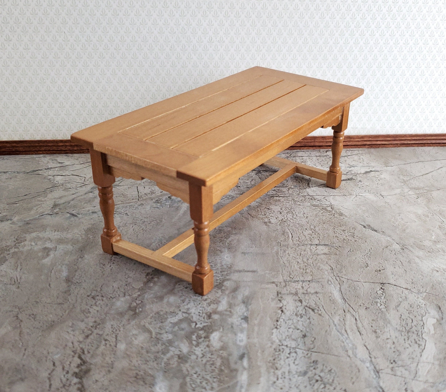 Dollhouse Large Kitchen or Prep Table Light Walnut Finish 1:12 Scale Miniature Furniture