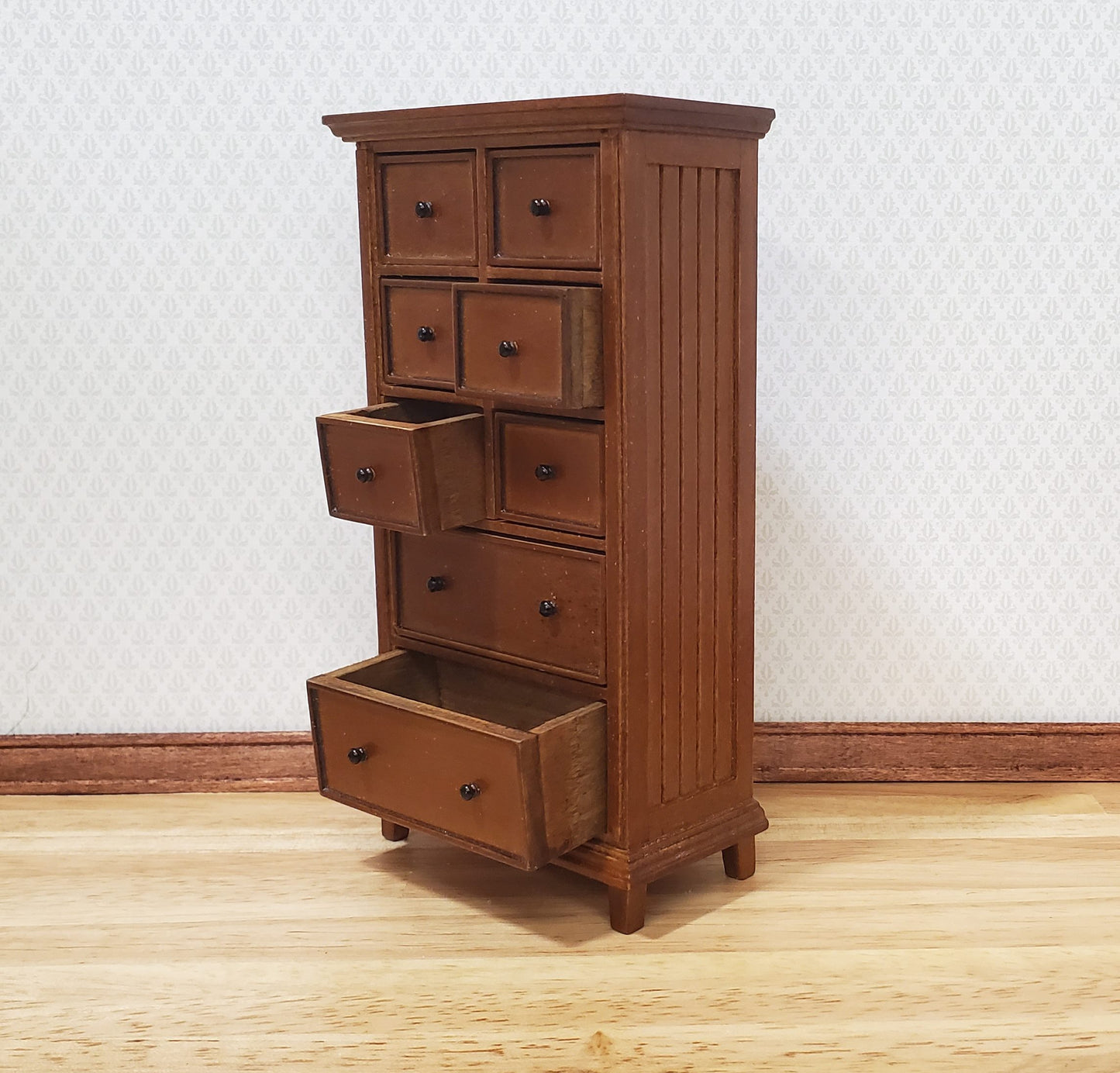 JBM Dollhouse Tall Dresser Country Style Walnut Finish 1:12 Scale Furniture