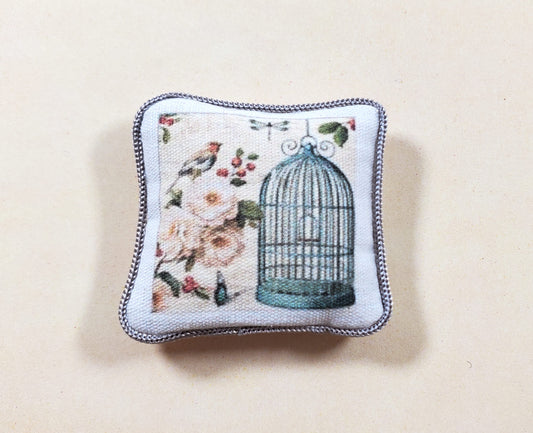 Dollhouse Green Birdcage & Butterfly Pillow Handmade 1:12 Scale Miniature