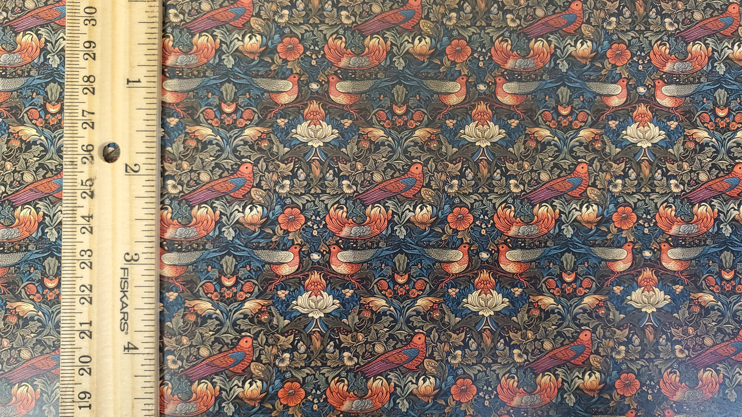 Dollhouse Victorian Wallpaper Dark Green Red Birds 3 Sheets 1:12 Scale Miniature