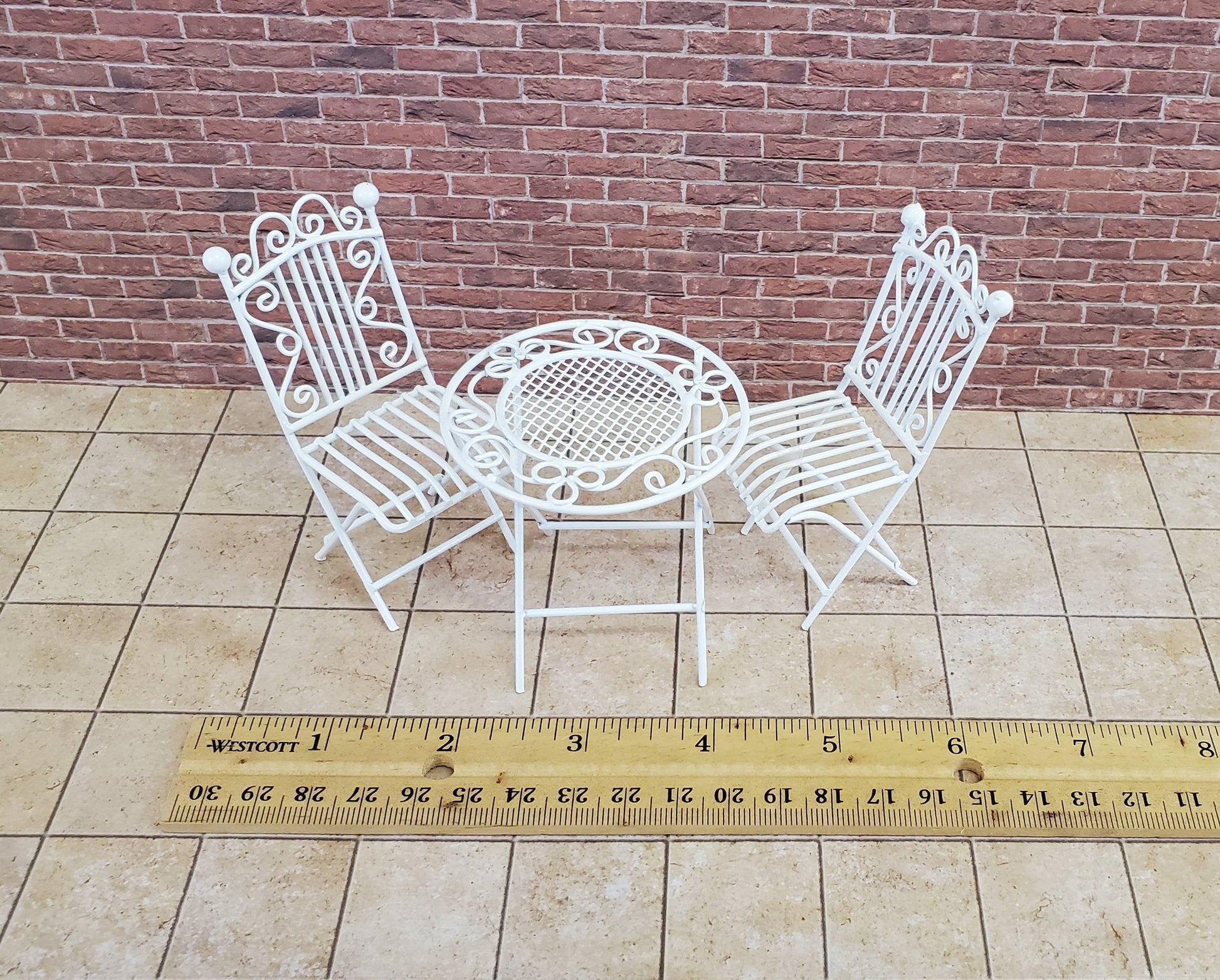Dollhouse Miniature Patio Set Metal Table 2 Chairs 1:12 Scale Miniature Furniture Fairy Garden Bistro