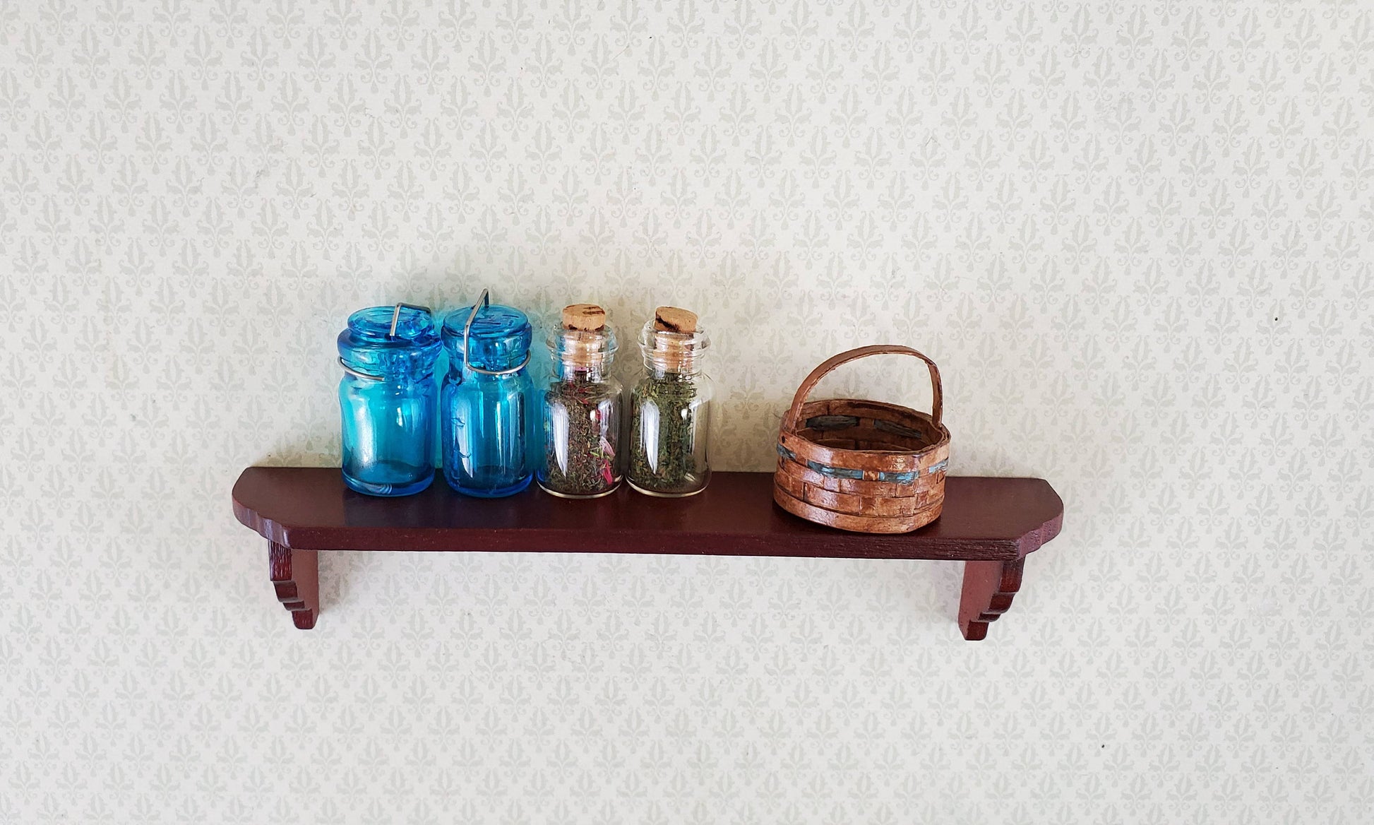 Dollhouse Miniature Wall Shelf Large Wood Mahogany Finish 1:12 Scale 4 3/8"