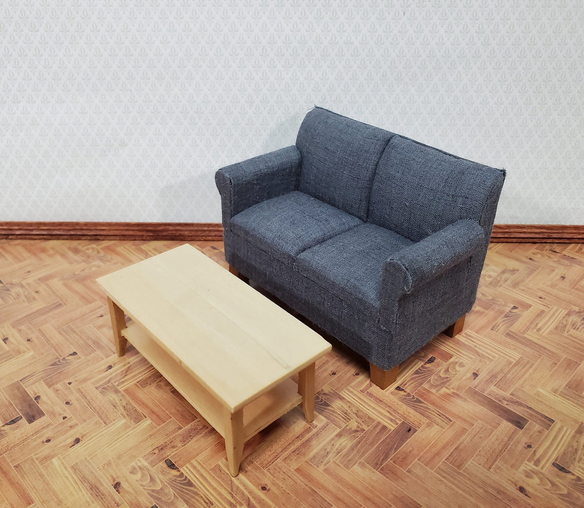 Dollhouse Modern Coffee Table with Shelf Light Oak Wood 1:12 Scale Miniature Furniture