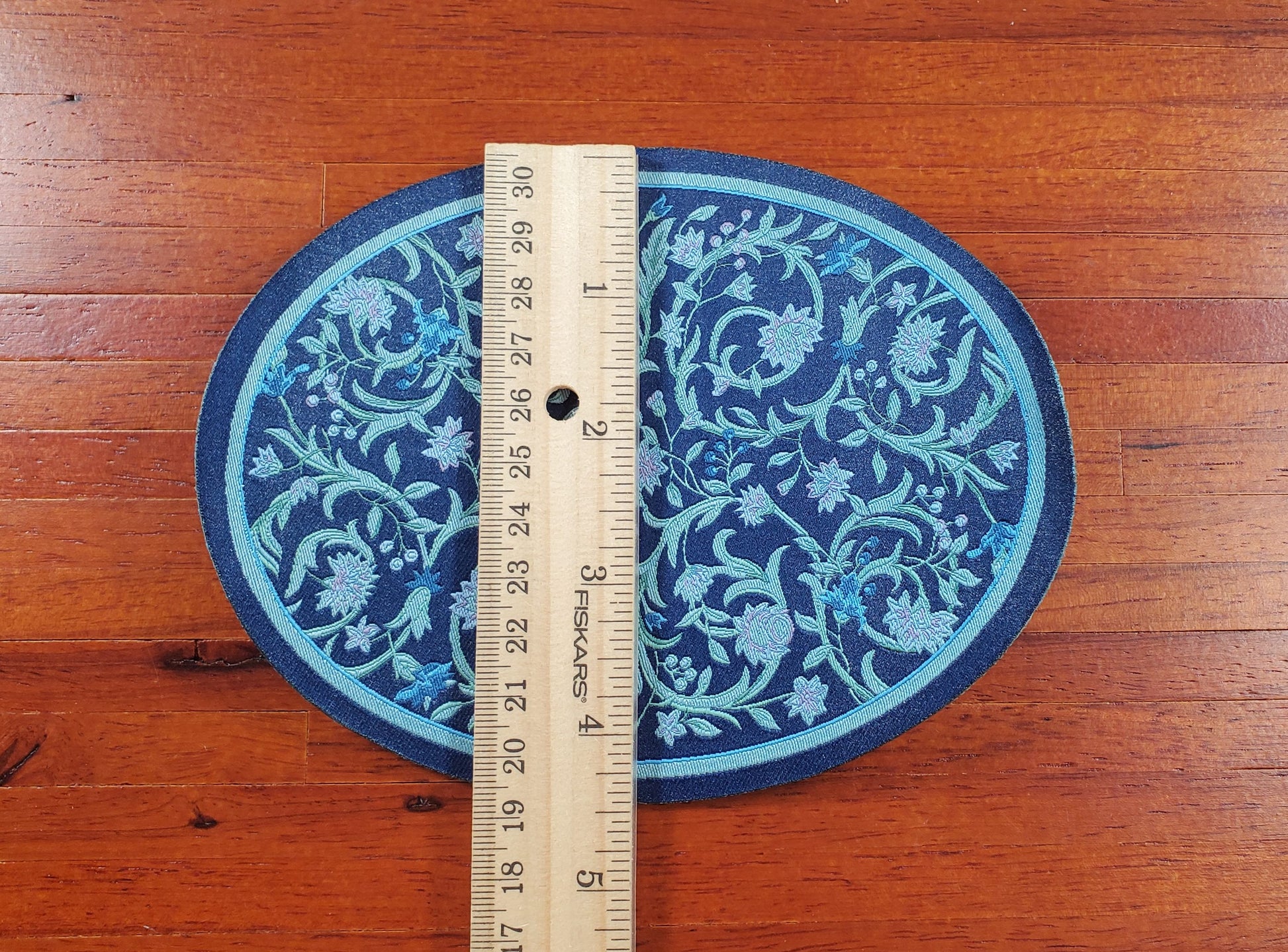 Dollhouse Oval Rug Fabric Blue Floral 1:12 Scale Miniature Carpet