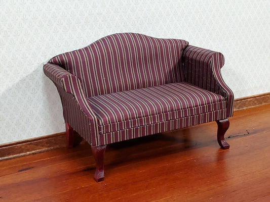 Dollhouse Sofa Couch Maroon Striped Fabric 1:12 Scale Miniature Furniture