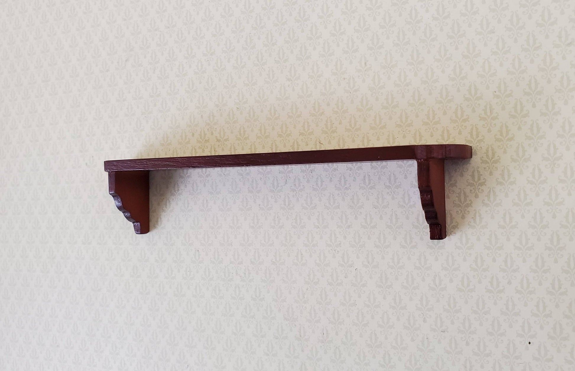 Dollhouse Miniature Wall Shelf Large Wood Mahogany Finish 1:12 Scale 4 3/8"