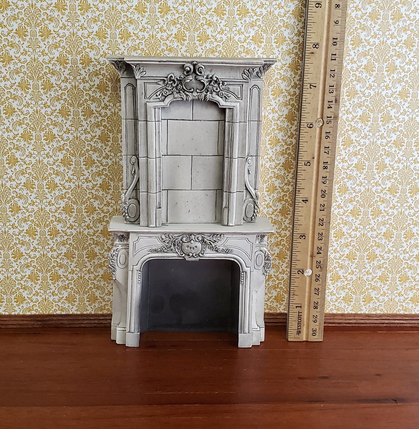 Dollhouse Miniature Large Victorian Style Fireplace Aged Gray 1:12 Scale Resin