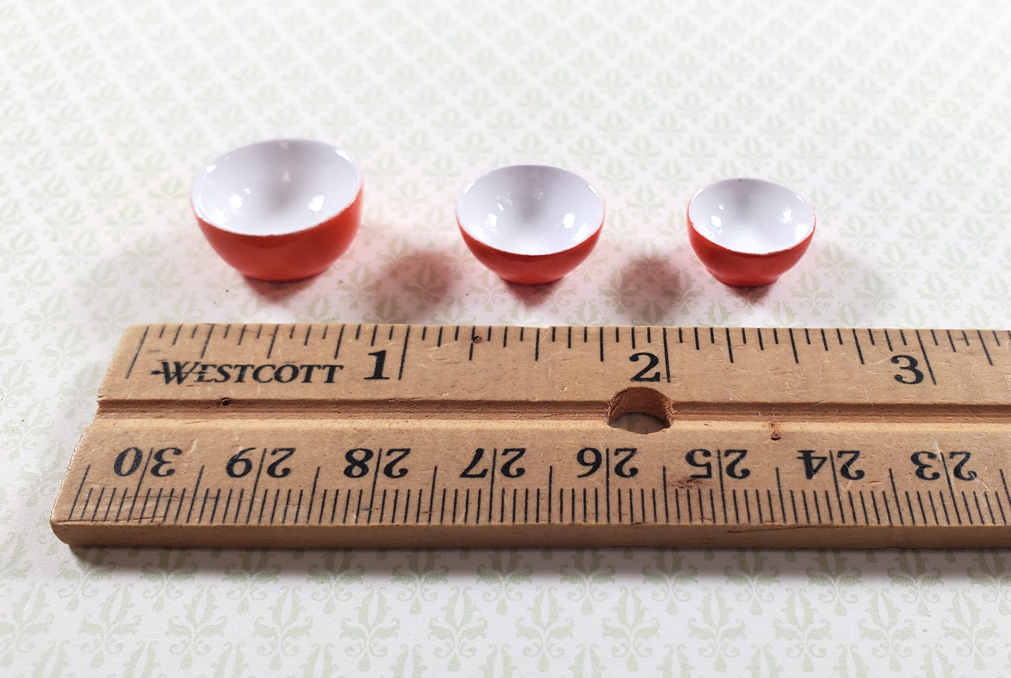 Dollhouse Nesting Mixing Bowls Orange White Set of 3 1:12 Scale Miniature Dishes