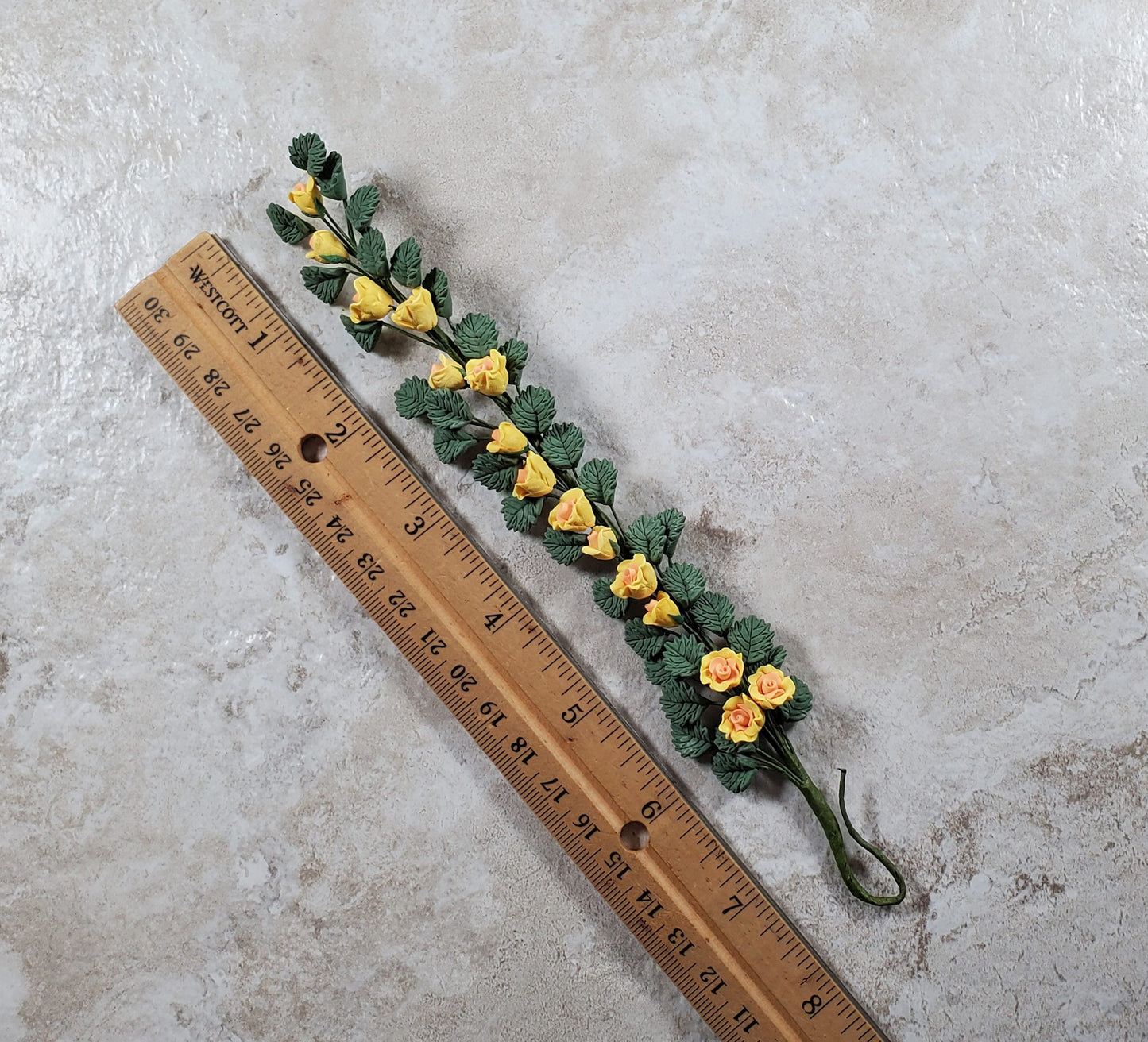 Dollhouse Climbing Yellow & Peach Roses Bendable 7" Clay Miniature Flowers