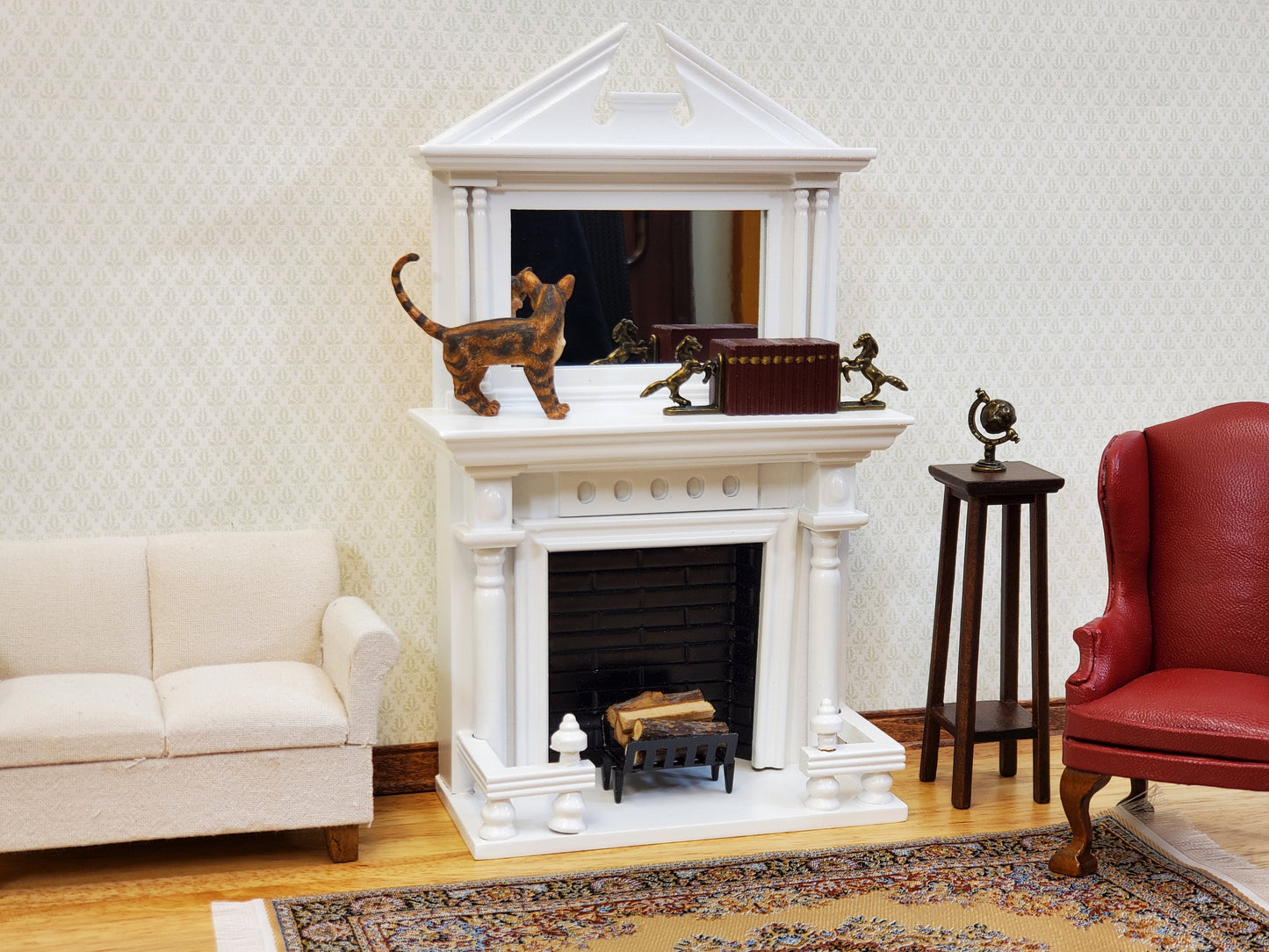 Dollhouse Fireplace Large with Mirror White Finish 1:12 Scale Miniature Furniture