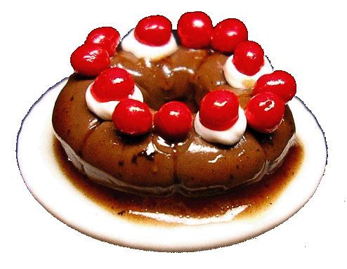 Dollhouse Cherry Topped Chocolate Ring 1:12 Scale Miniature Dessert Food