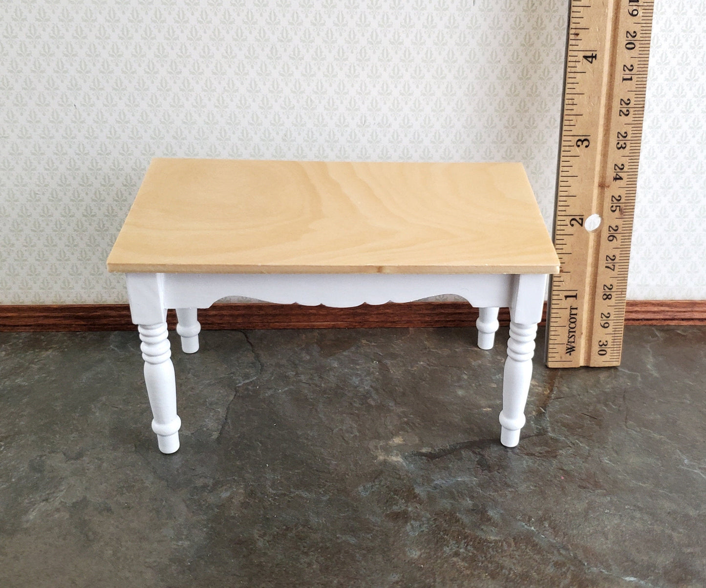Dollhouse Kitchen Table White & Light Oak 1:12 Scale Miniature Furniture