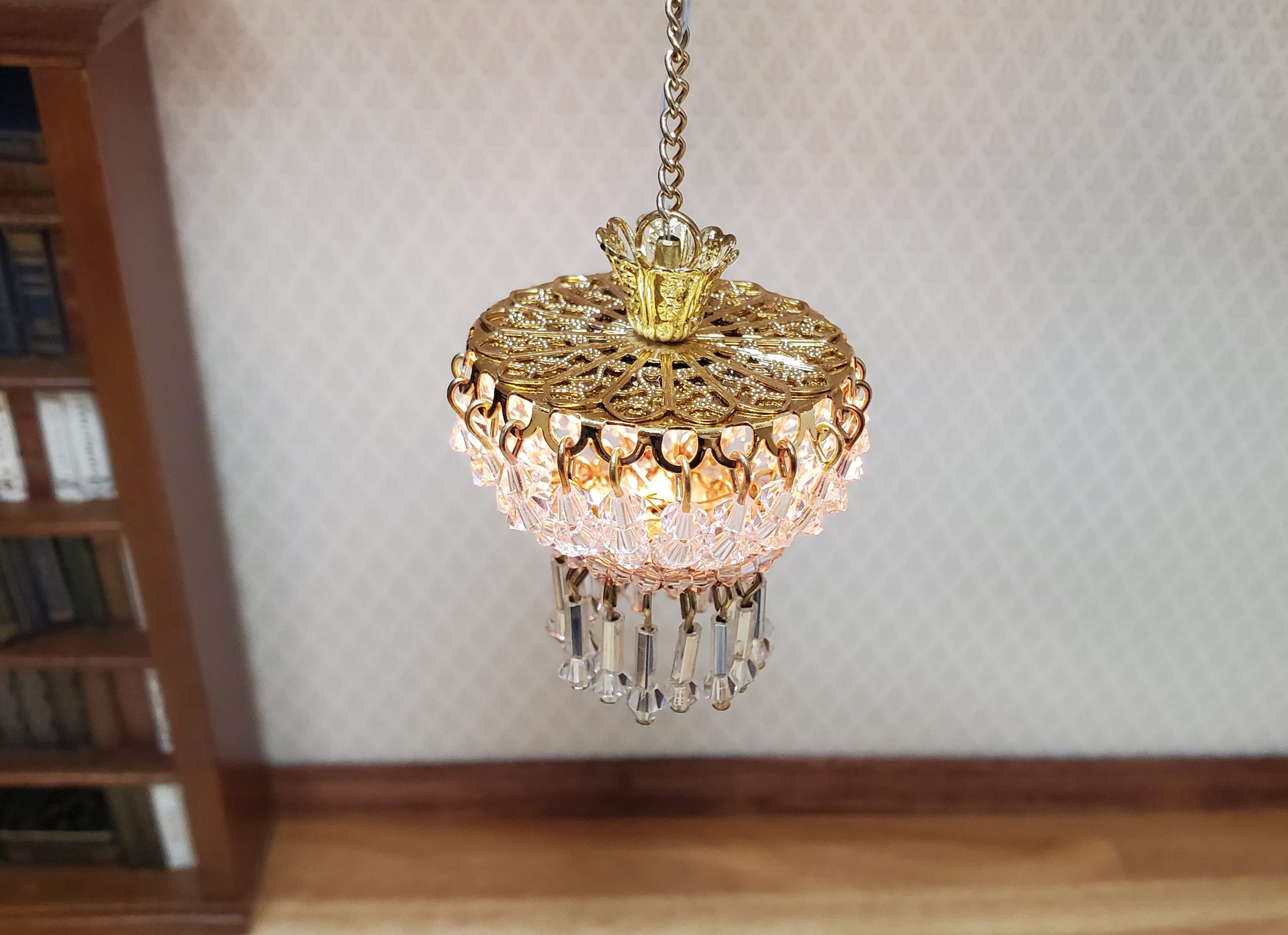 Dollhouse Low Profile Crystal Ceiling Light Deluxe Real Glass 12 Volt 1:12 Scale