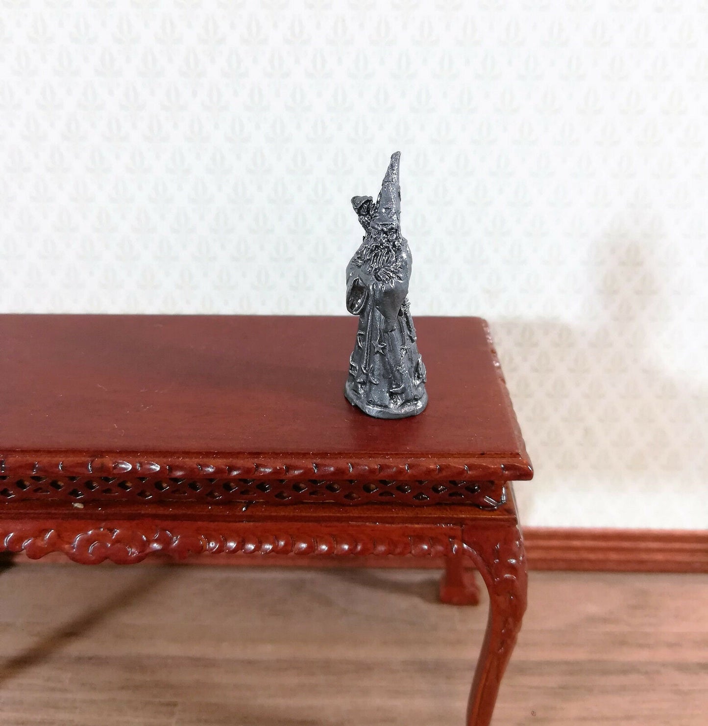 Dollhouse Miniature Wizard with Owl Statue Robed Bearded 1:12 Scale 1 1/4" Tall