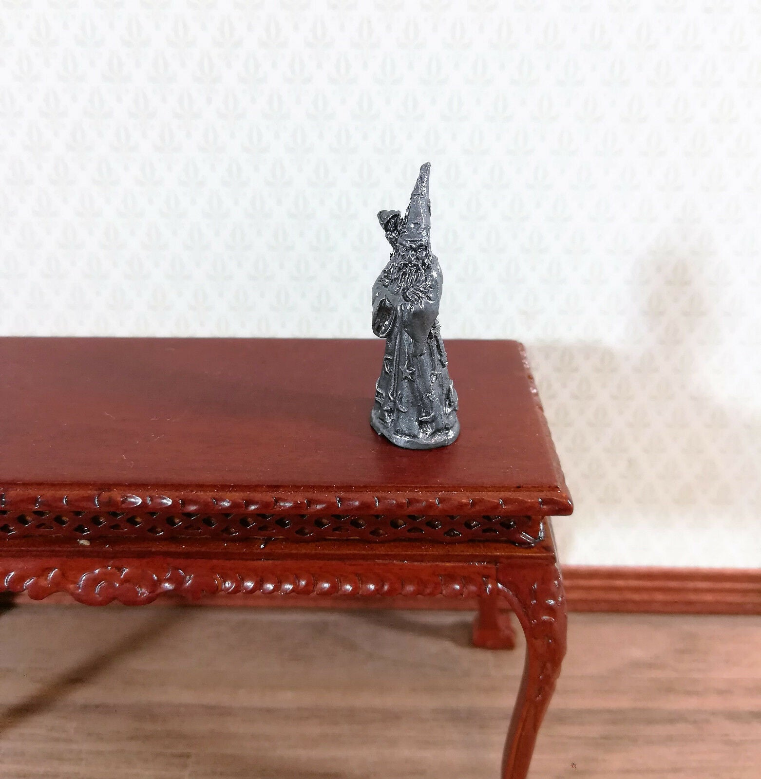 Dollhouse Miniature Wizard with Owl Statue Robed Bearded 1:12 Scale 1 1/4" Tall