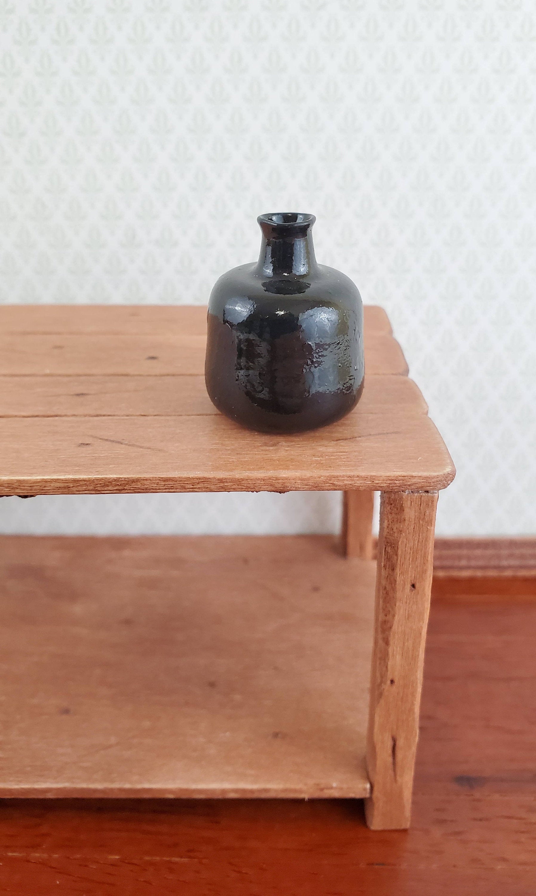 Dollhouse Miniature Black Glass Jug Bottle Carboy or Demijohn 1:12 Scale